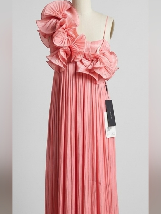 Costarellos Dresses & Skirts - Costarellos Lurex Georgette Col. Cherry  Blossom Pink Ruffle Strap Dress Size 34